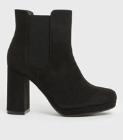 New Look Wide Fit Black Suedette Block Heel Chelsea Boots